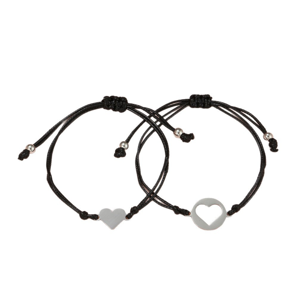 Adjustable Titanium Steel Heart Sisters Card Bracelet Set