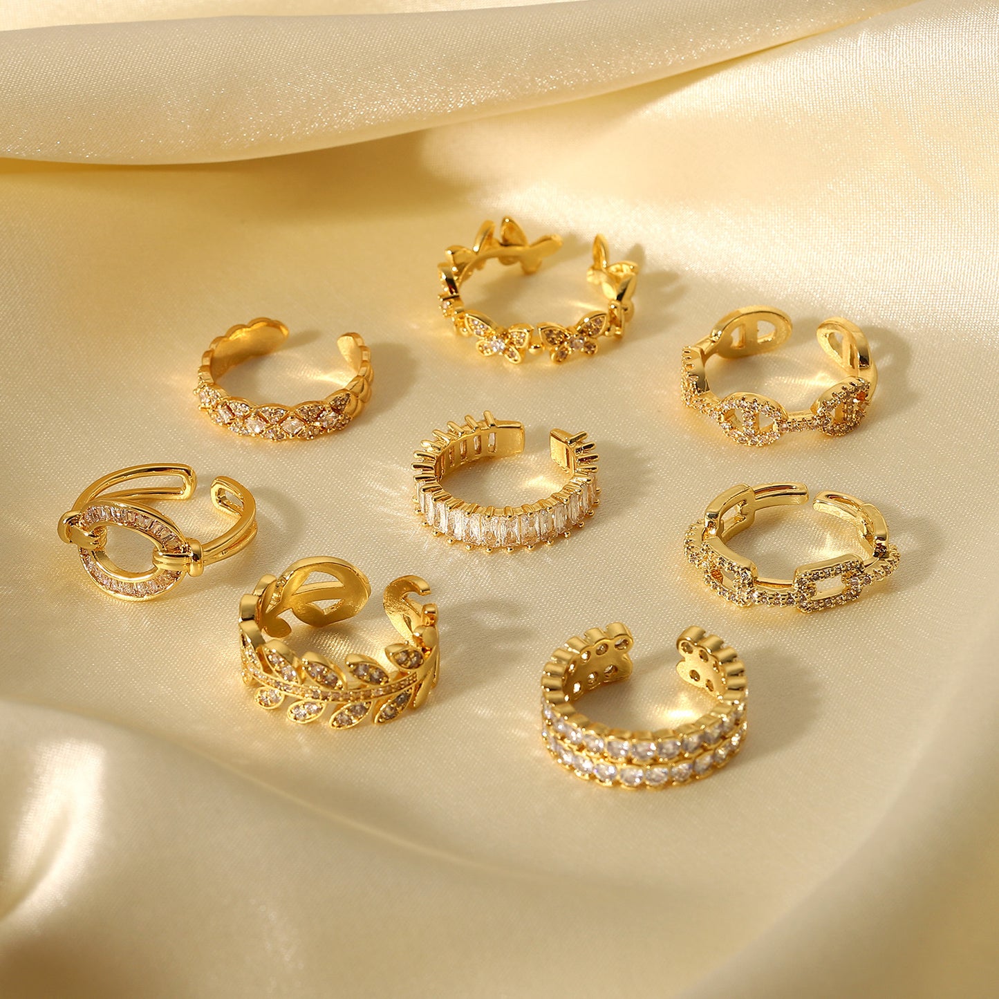 Fashion Vintage 18K Gold Plated Copper Geometric Round Zircon Open Ring for Women