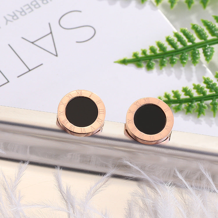Minimalist Roman Numeral Titanium Steel Stud Earrings for Women Geometric Shape Hypoallergenic Fashion Ear Jewelry