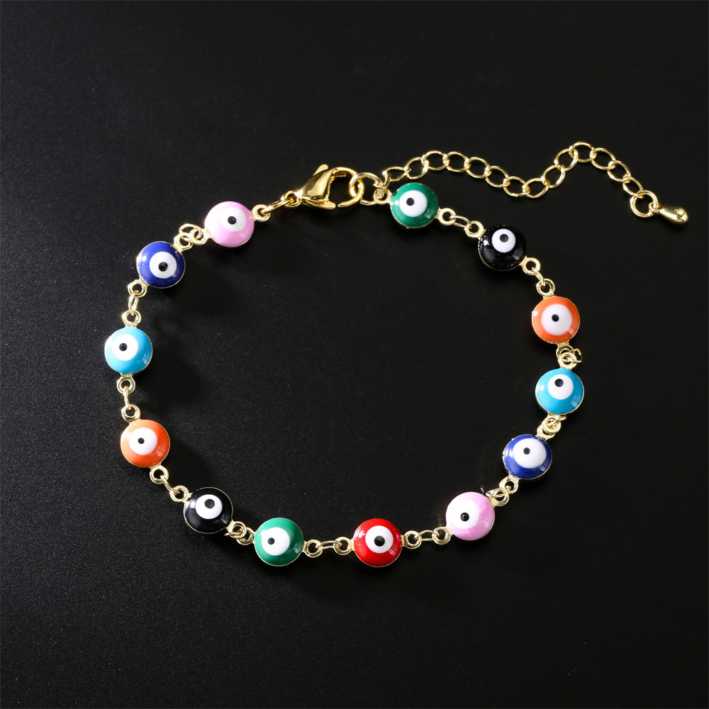 Collana pendente a occhio di Allah geometrico minimalista in rame placcato oro e finitura smaltata da donna