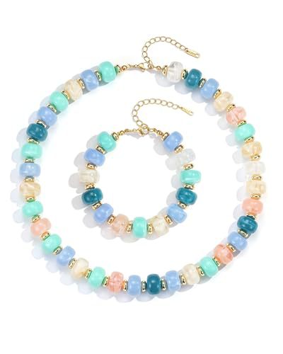 Casual Geometric Crystal Resin Acrylic Beaded Necklace Set for Women