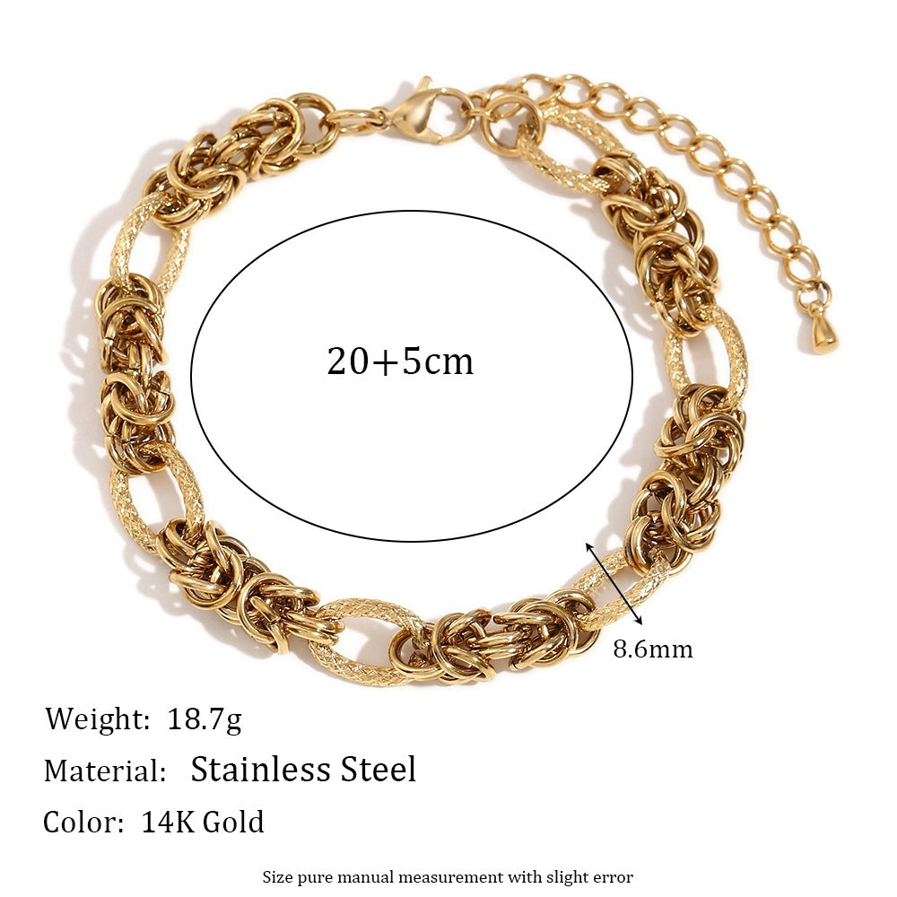 Cavigliera da donna minimalista geometrica in acciaio al titanio intrecciata a mano con placcatura in oro 14 carati