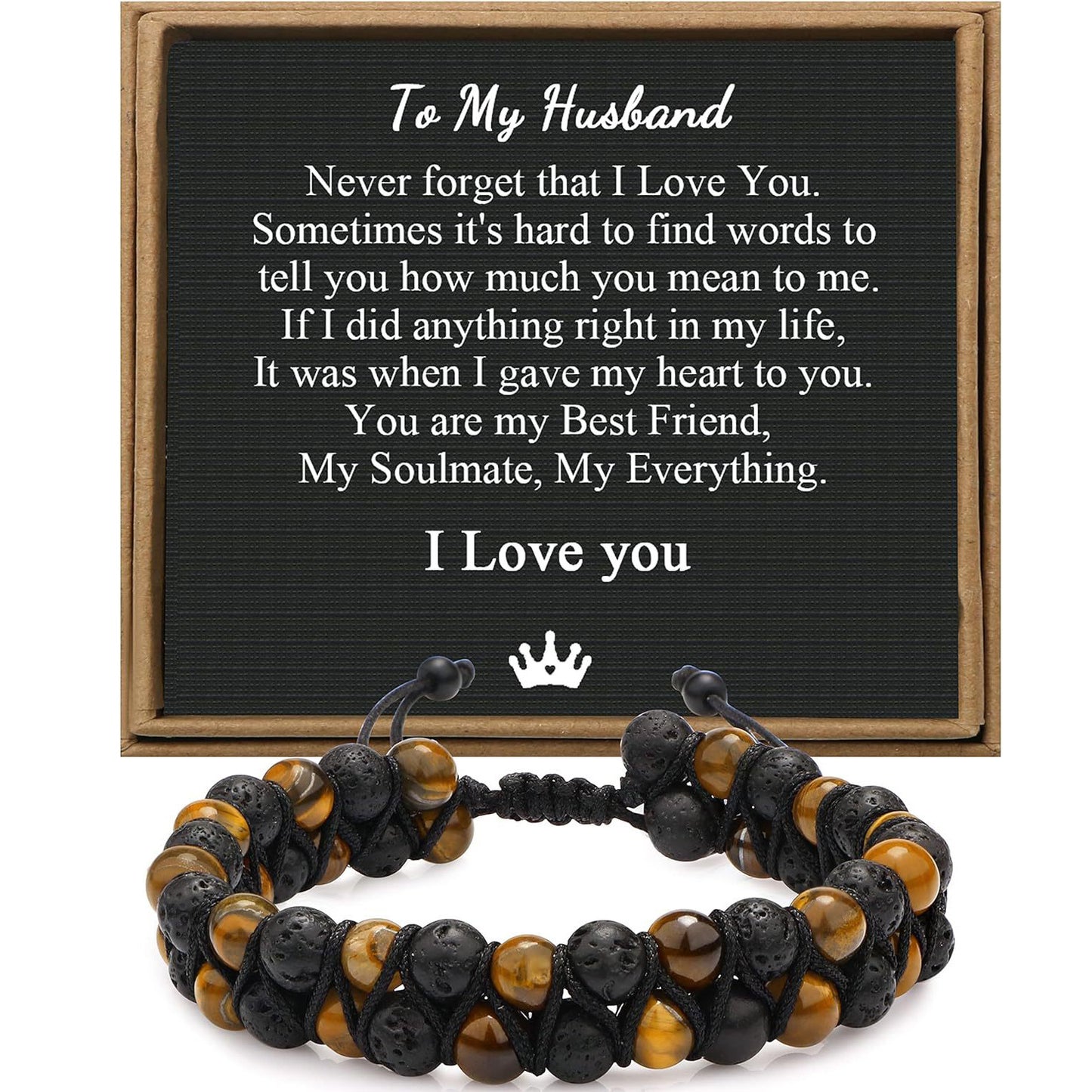 Men's Geometric Tiger's Eye Beaded Bracelet Adjustable Double Layer Handmade Gift