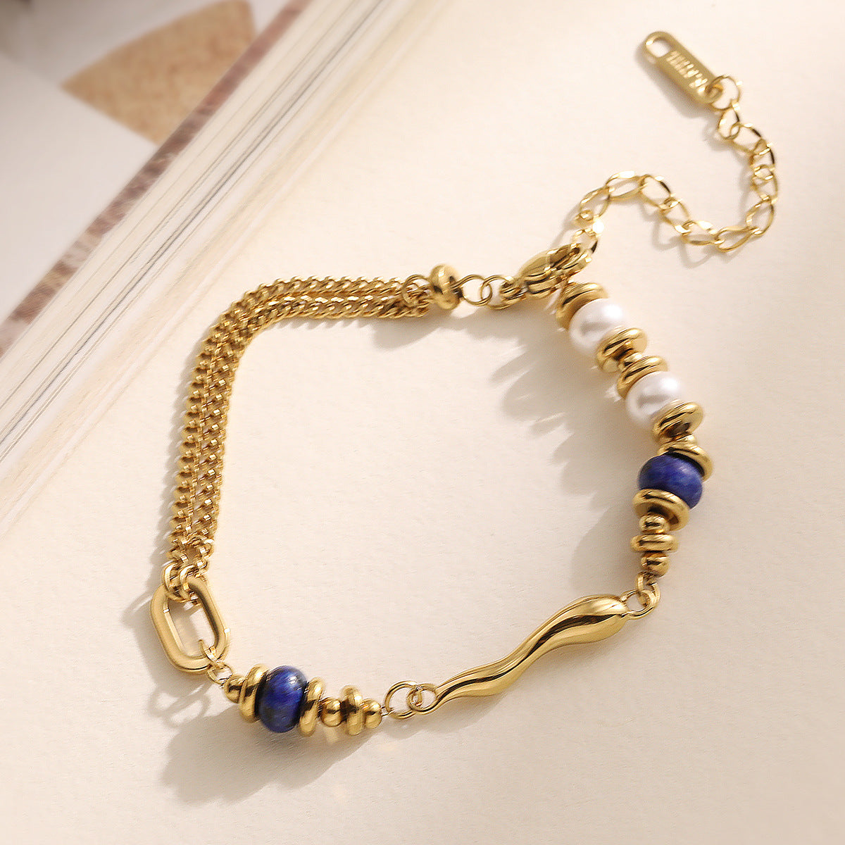 18K Gold Plated Geometric Pearl Stainless Steel Bracelet for Women