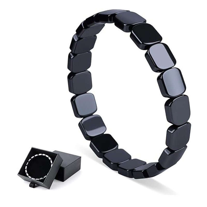 Minimalist Geometric Square Round Hematite Beaded Stretch Bracelet Unisex Fashion Jewelry