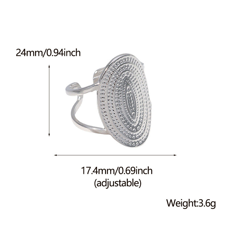 Anillo de banda ancha ajustable de acero titanio con diseño geométrico estilo punk para mujer, hipoalergénico y resistente a la decoloración