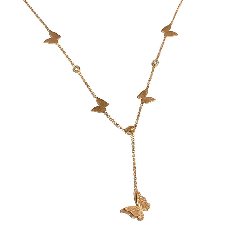 Butterfly Titanium Steel Plated Pendant Necklace with Tassel for Unisex