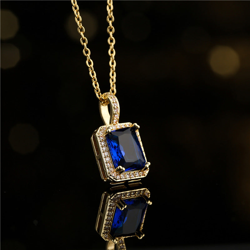 Minimalist Geometric Square Cubic Zirconia Inlay Brass Necklace with Cable Chain for Women