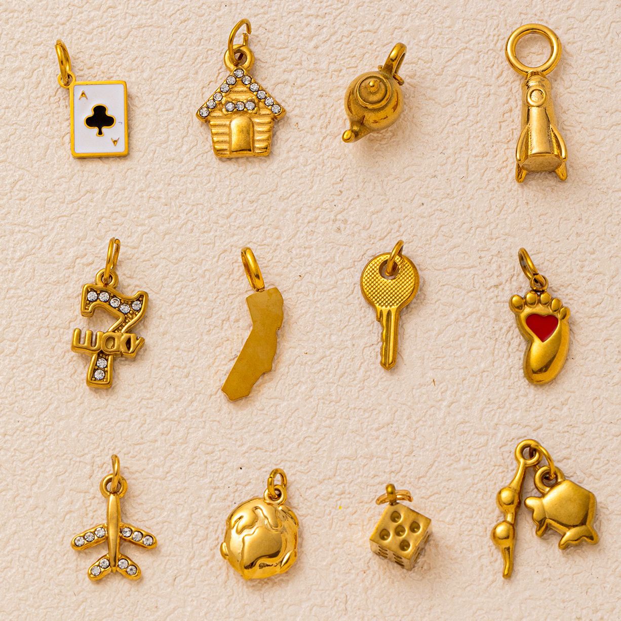 Vintage 18K Gold Plated Stainless Steel House Key Charm Bar