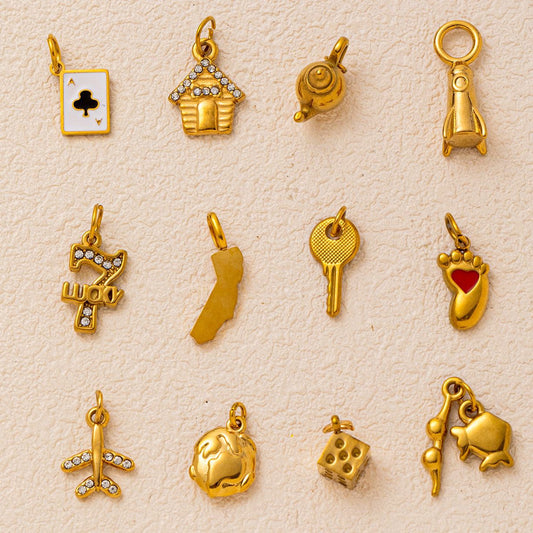 Vintage 18K Gold Plated Stainless Steel House Key Charm Bar