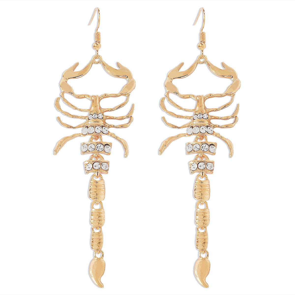 Pendientes de escorpión geométricos para mujer, de aleación con incrustaciones de pedrería y acabado galvanizado, estilo vanguardista y dulce