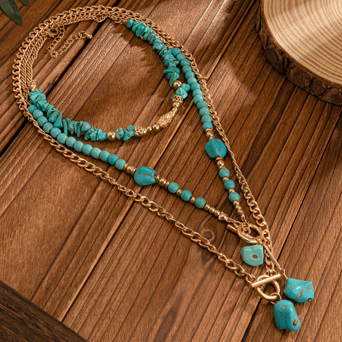 Collar de Clavícula con Colgante de Toro de Estilo Étnico Vintage con Efecto Turquesa, con Motivos Geométricos y de Animales en Aleación con Acabado Chapado
