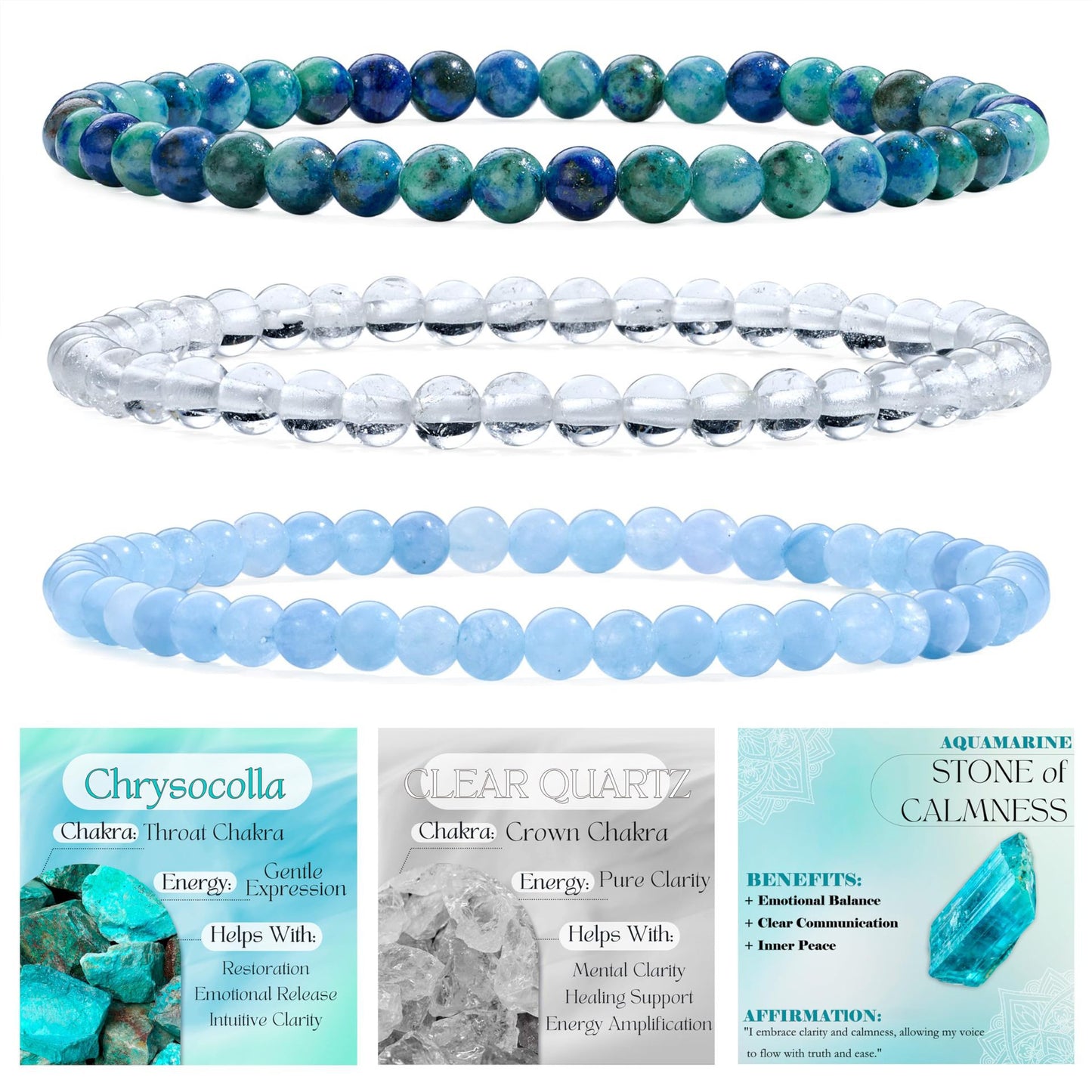 Minimalist Natural Agate and Crystal Geometric Beaded Stretch Bracelet for Women