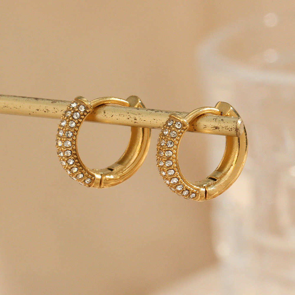 Pendientes de aro redondos de acero inoxidable con chapado en oro de 18 quilates, diseño geométrico minimalista de moda y circonitas incrustadas