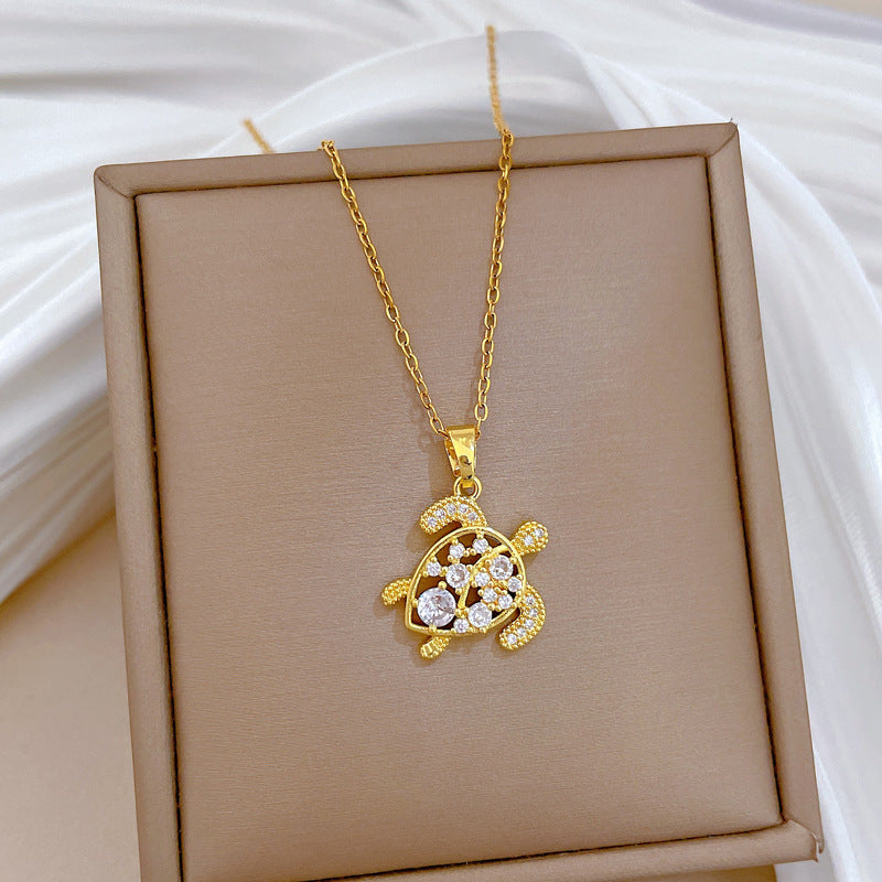 Sweet Geometric Animal Rhinestone Pendant Titanium Steel Necklace for Unisex