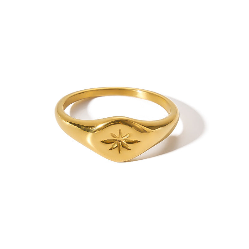 Anello da donna placcato oro in acciaio inossidabile, con stella esagonale geometrica d'ispirazione vintage e un'eleganza minimalista e chic