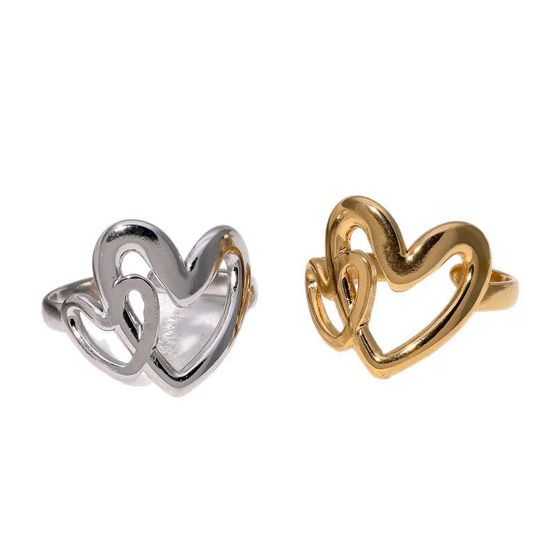 Minimalist 18K Gold Plated Stainless Steel Heart Shaped Open Ring for Women