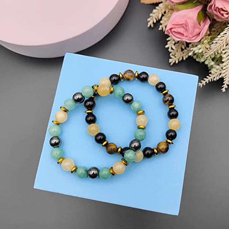 Minimalist Natural Agate Beaded Bracelet Unisex Geometric Round Stone Hand Jewelry
