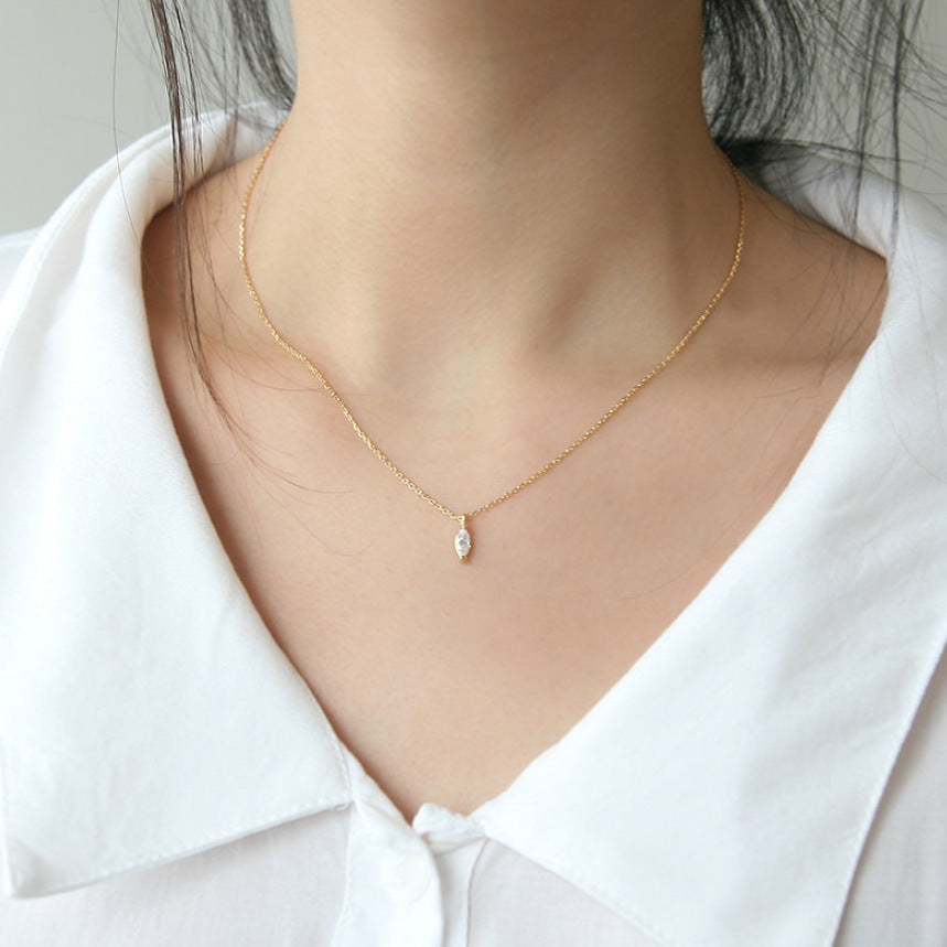 Trendy Minimalist S925 Sterling Silver 18K Gold Plated Geometric Marquise Zircon Bead Chain Necklace