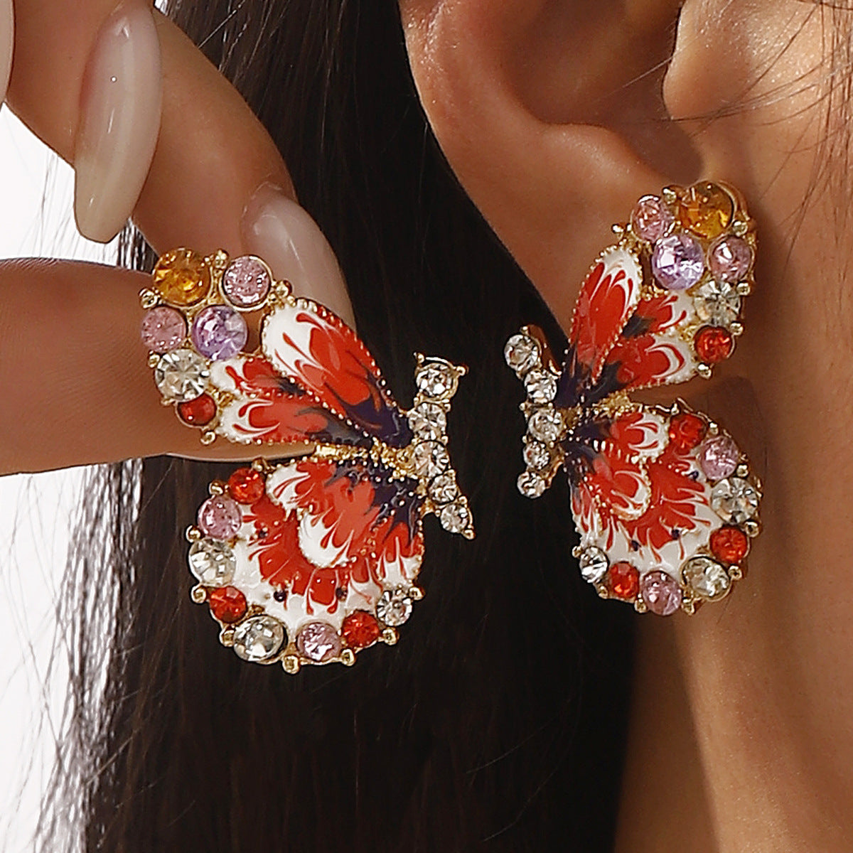 Pendientes de esmalte con forma de insecto de inspiración vintage con pedrería y perlas simuladas para mujer