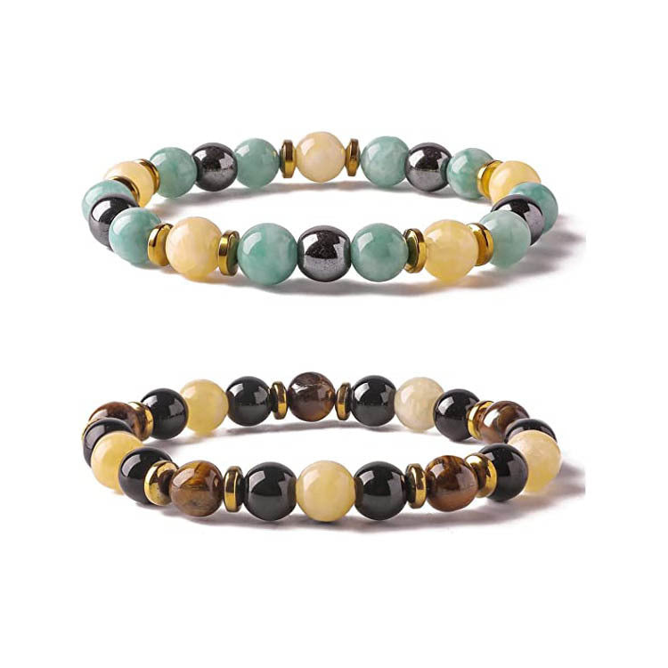 Minimalist Natural Agate Beaded Bracelet Unisex Geometric Round Stone Hand Jewelry