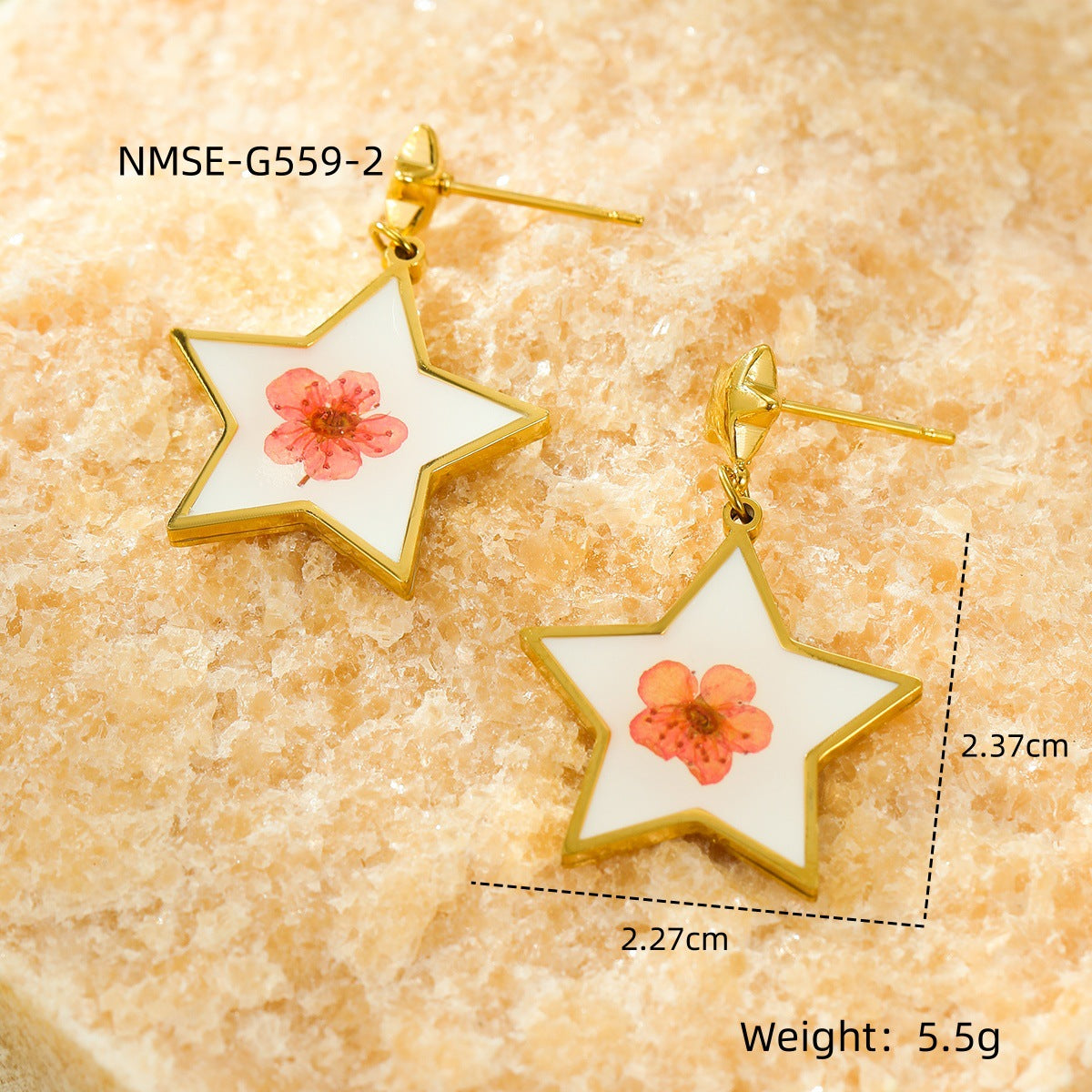 Pendientes de esmalte con colgante de flor seca en forma de corazón geométrico vintage en acero de titanio con acabado chapado