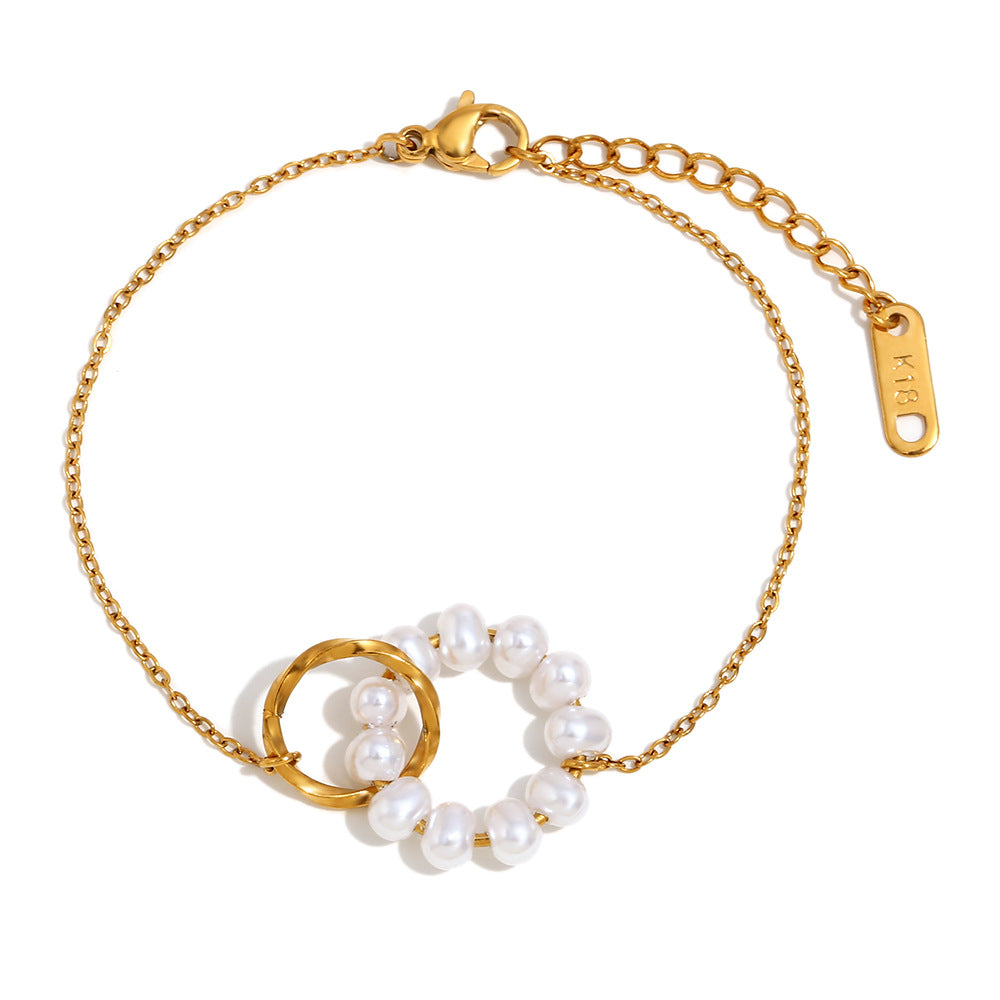 Minimalist Geometric Double Ring Bracelet for Women in Stainless Steel with 18K Gold Plating