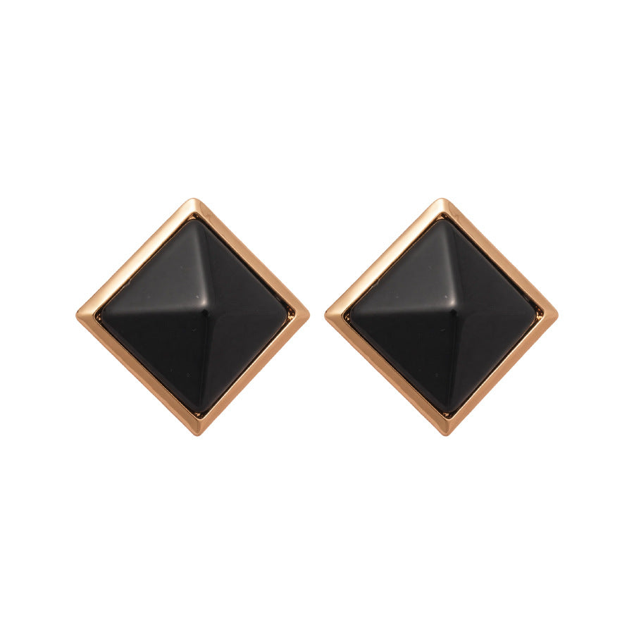 Pendientes de rombo de resina estilo retro francés con postes de acero chapado para mujer
