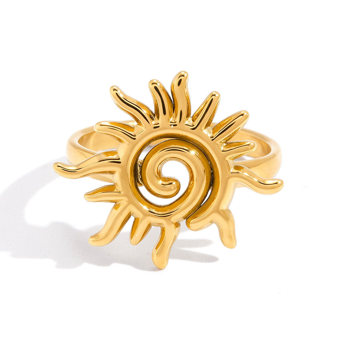 Fashion Geometric Sun 18K Gold Plated Stainless Steel Ring for Women