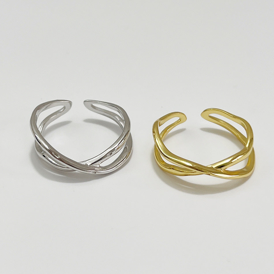 Minimalist Irregular Heart-Shaped 925 Sterling Silver Ring for Women with Silver Inlay
