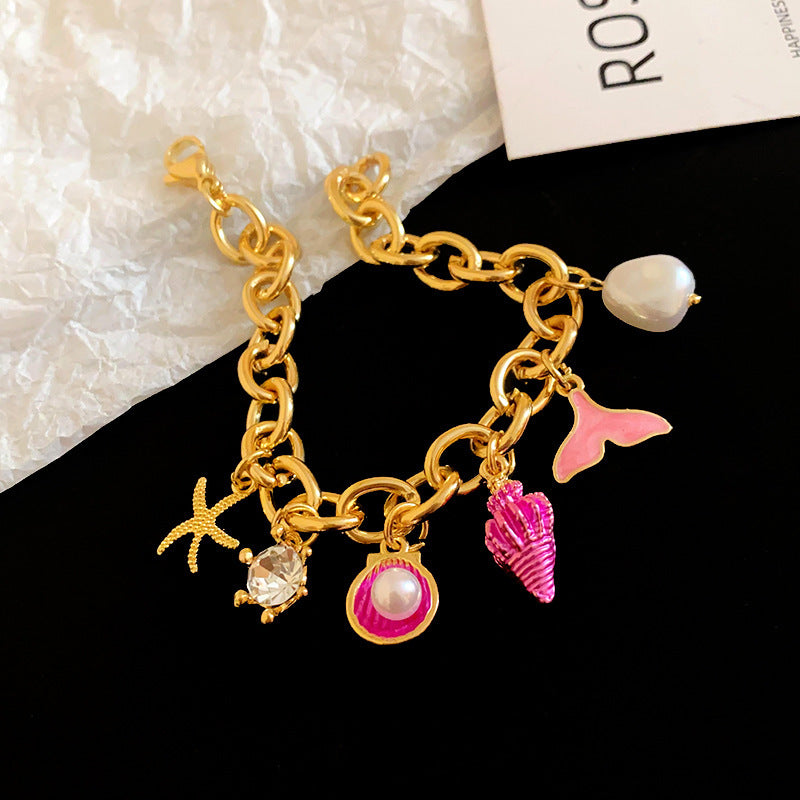 Vintage Luxury Geometric Cubic Zirconia Inlaid Pearl Bracelet for Women