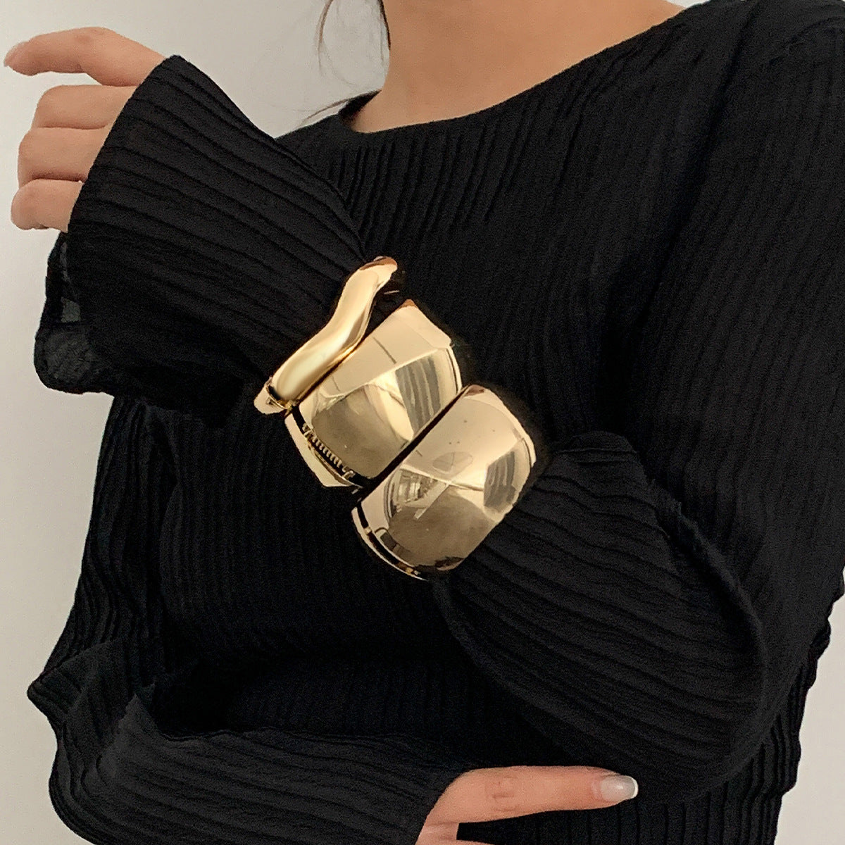 Asymmetric Oval Cut Edge Plated Alloy Wide Cuff Bracelet
