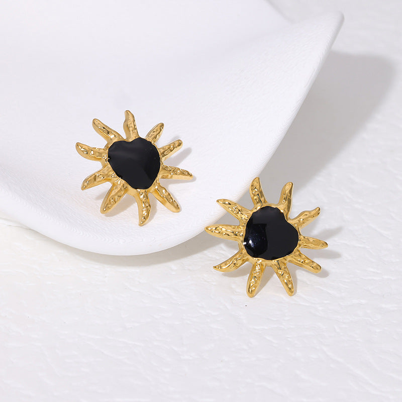 Elegant Sunflower-Shaped 18K Gold-Plated Titanium Steel Stud Earrings for Women