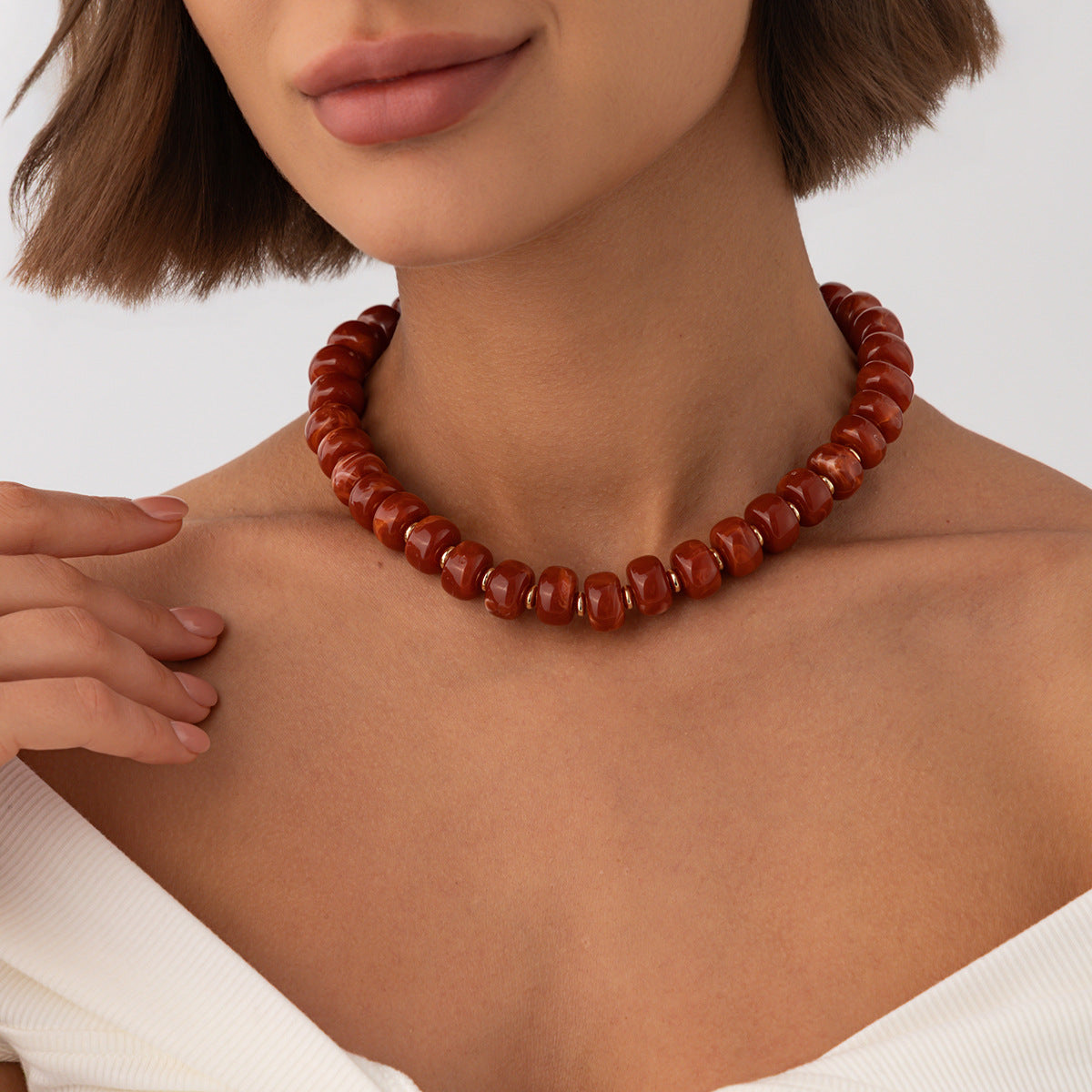 Bohemian Geometric Gradient Resin Plated Stainless Steel Ball Chain Necklace for Women