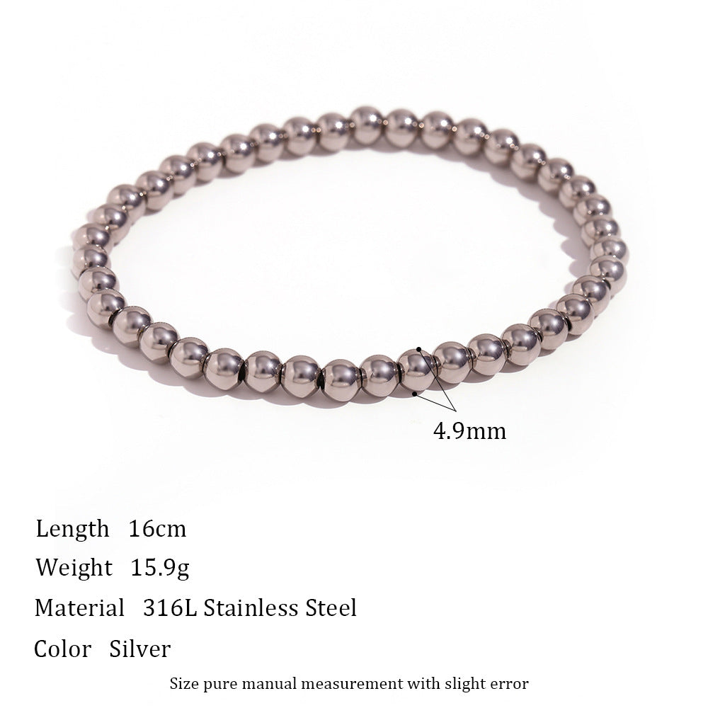 Pulsera elástica de cuentas de acero inoxidable chapada en oro de 18 quilates con diseño geométrico minimalista para mujer