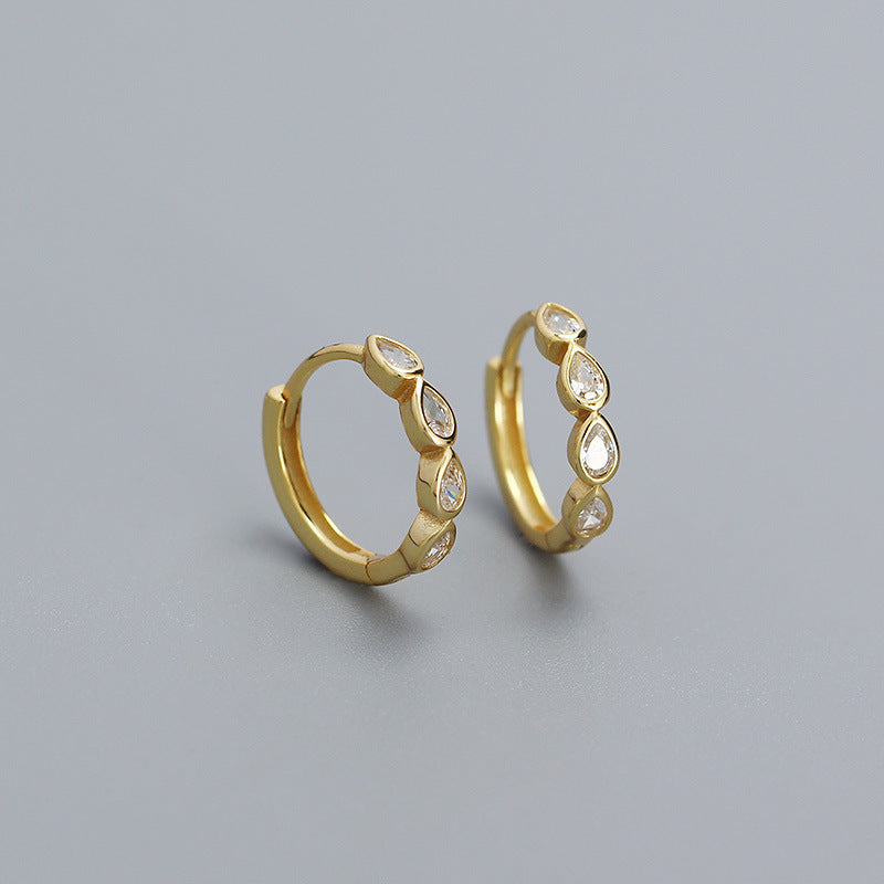 Orecchini a Cerchio Geometrici a Goccia in Elegante Argento Sterling 925 con Intarsio in Zirconi Cubici