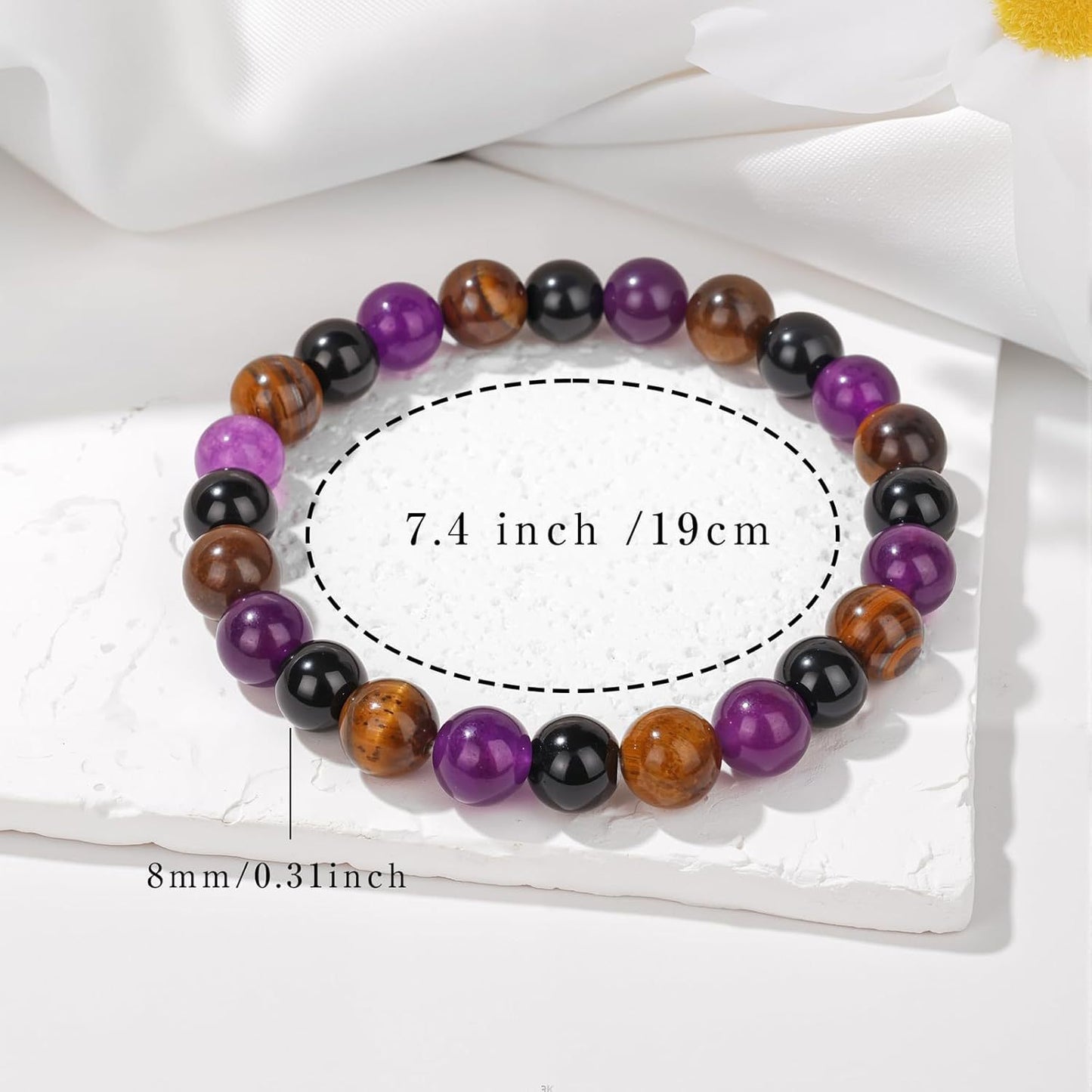 Natural Crystal Round Beads Bracelet Amethyst Tiger Eye Multi-layer Gemstone Handmade Jewelry
