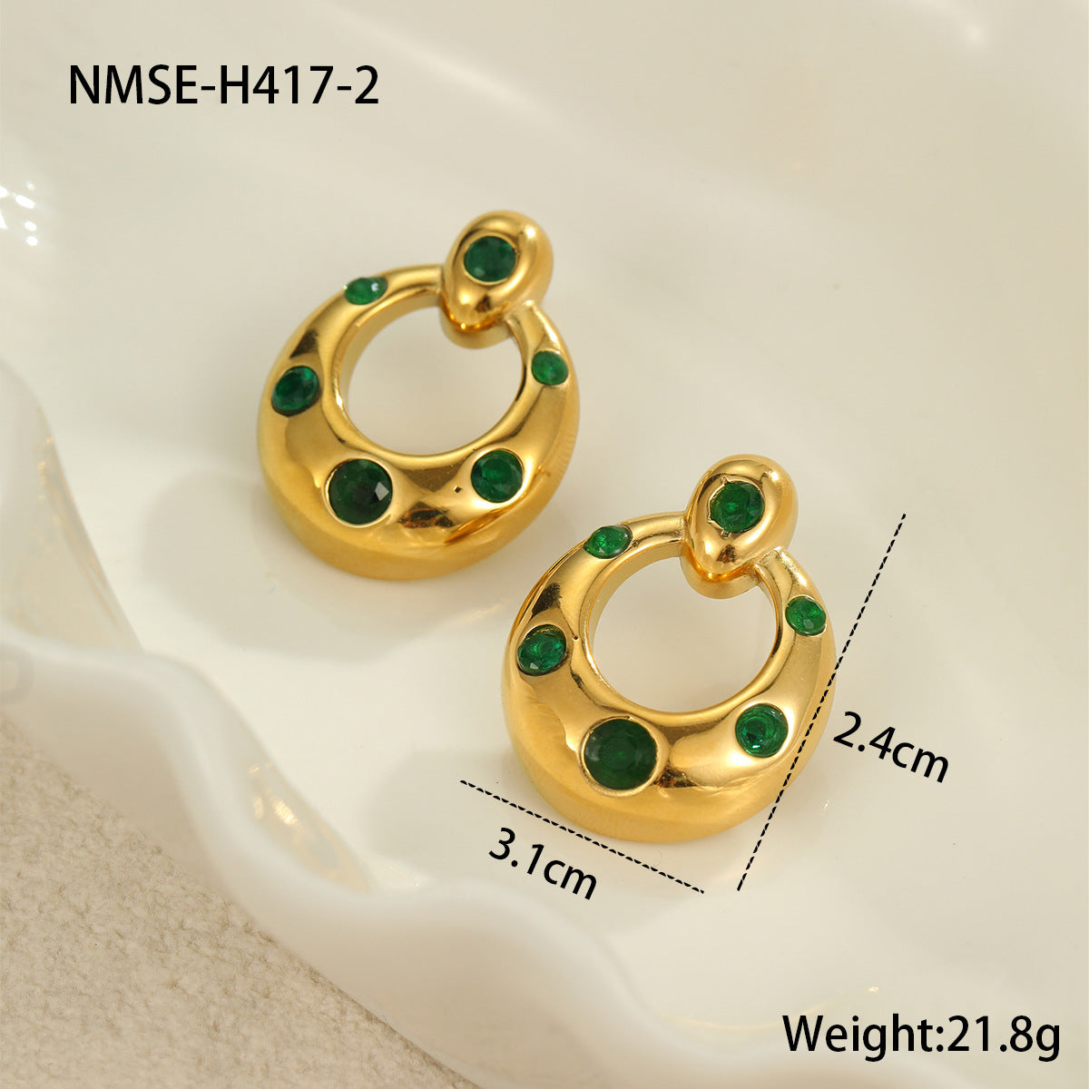 Vintage-Style Geometric U-Shaped Stainless Steel Earrings with Rhinestone Inlay and Plated Finish for Women