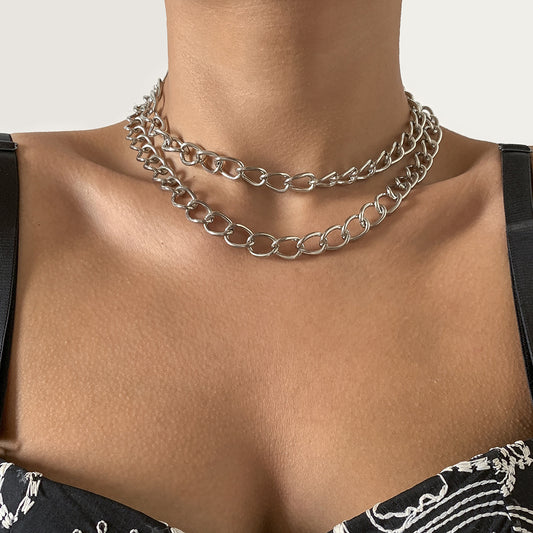 Collar largo Punk Statement con cadena y borlas en capas para mujer