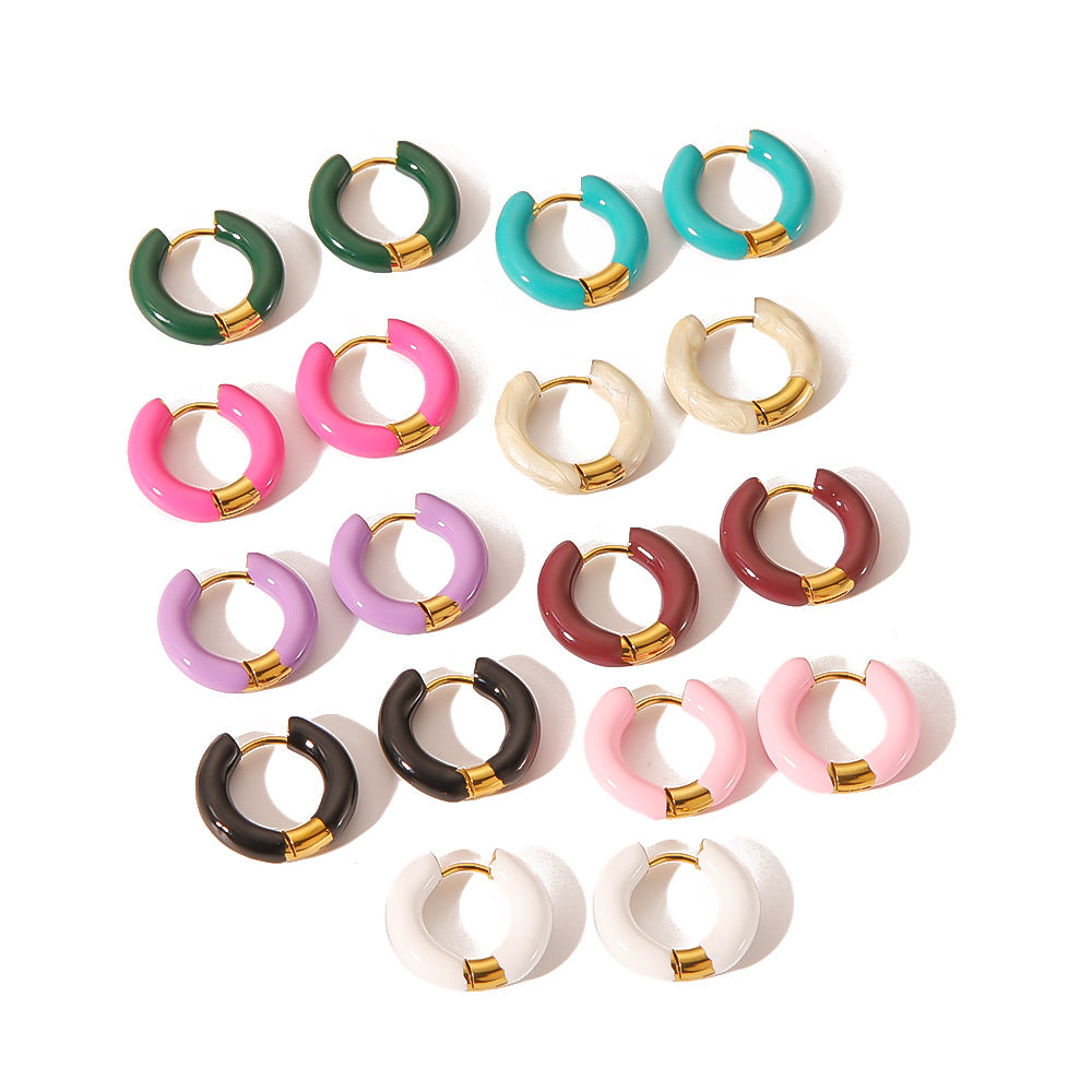 Orecchini a Cerchio Geometrici Minimalisti in Acciaio Inox con Placcatura in Oro 18K e Finitura Smaltata da Donna