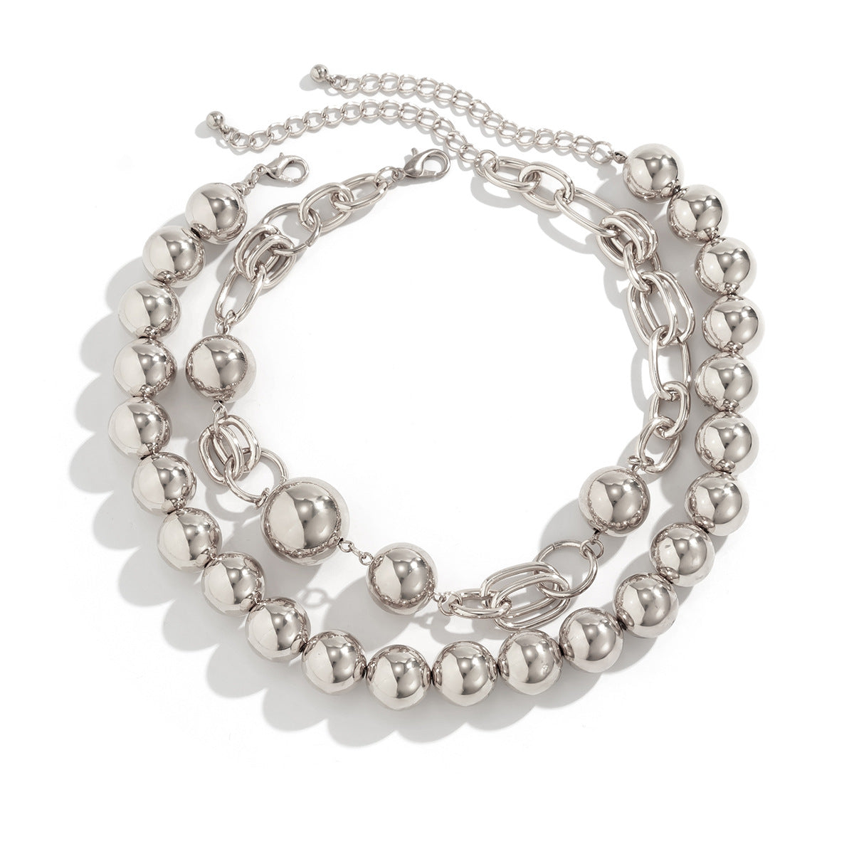 Collar de doble capa estilo perla geométrica minimalista con acabado chapado para mujer