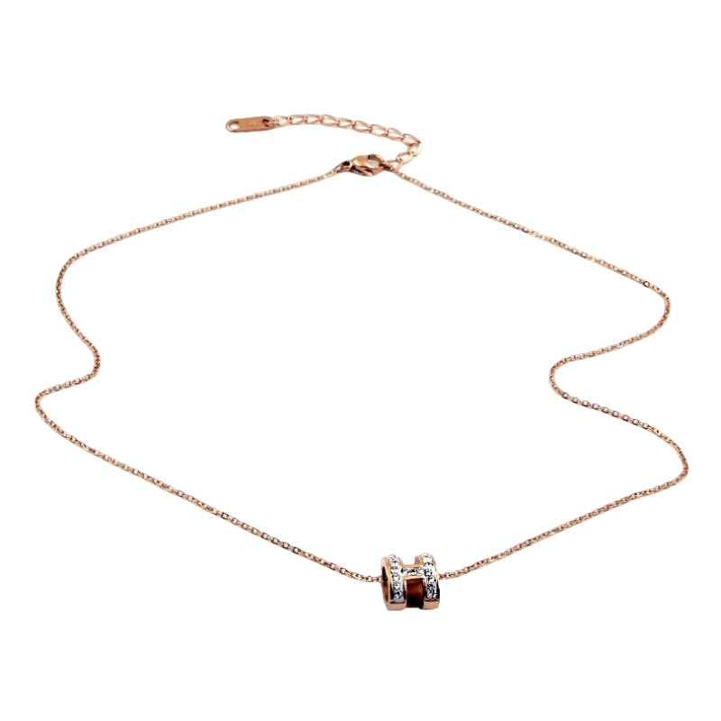 Minimalist Letter H Titanium Steel Necklace with Rhinestone Plated Pendant for Unisex