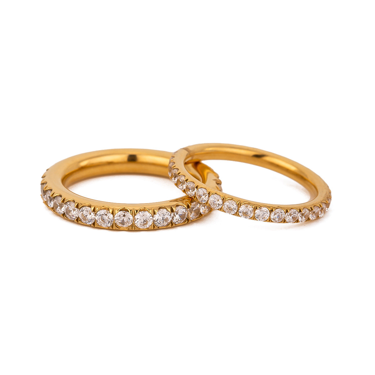 Geometric Round Stainless Steel Plated Cubic Zirconia Ring for Women
