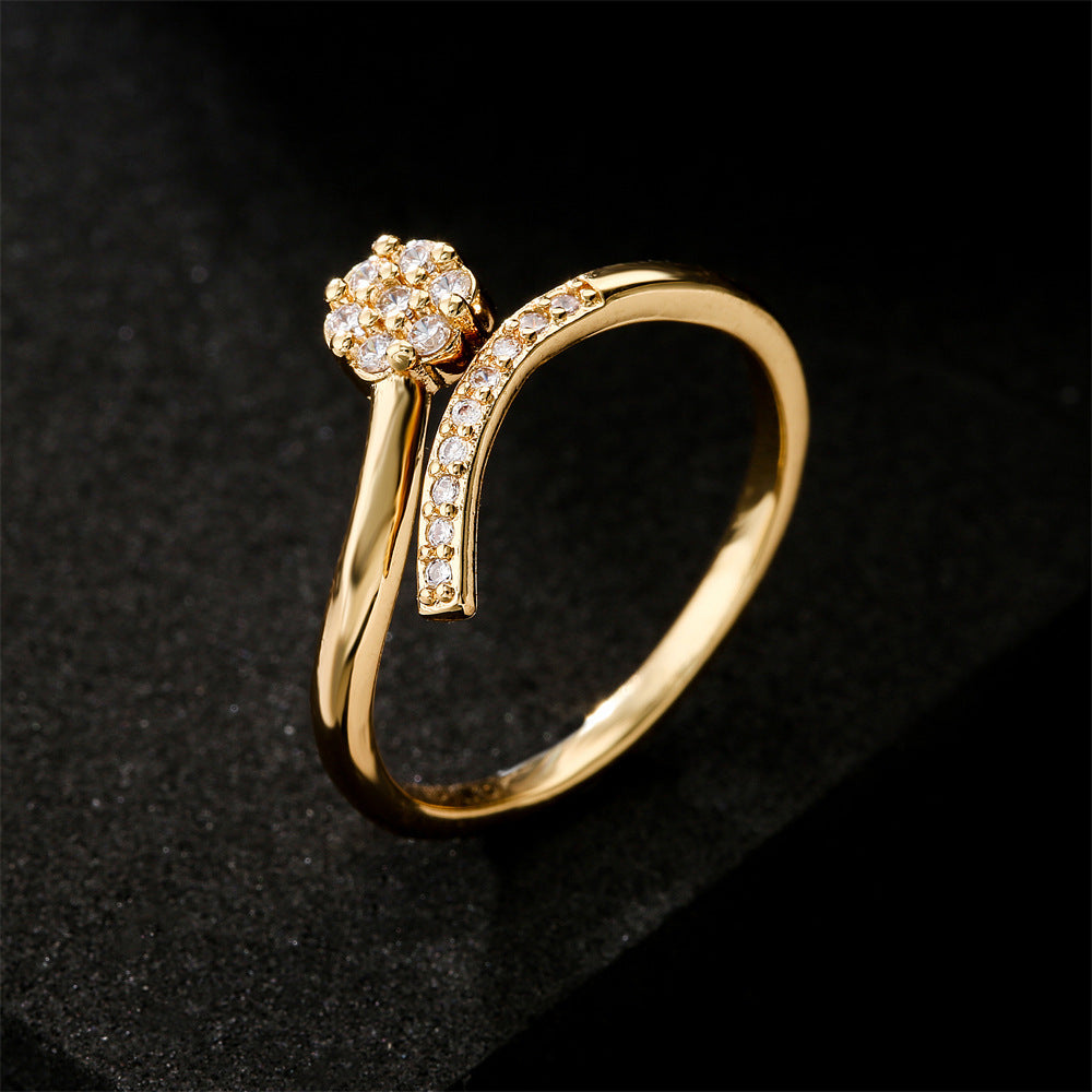 Minimalist Geometric Brass Ring with Micro-Inlaid Cubic Zirconia and Gold Plated Finish for Women