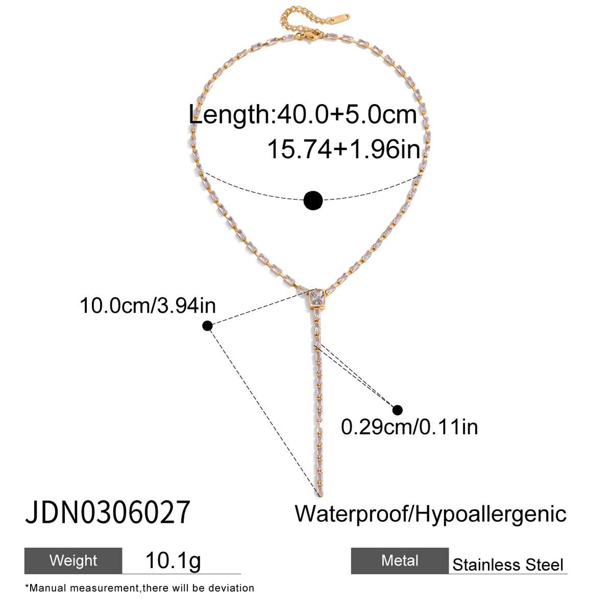 Collana di lusso a catena geometrica a Y con ciondolo in acciaio al titanio placcato oro 18 carati e zircone da donna