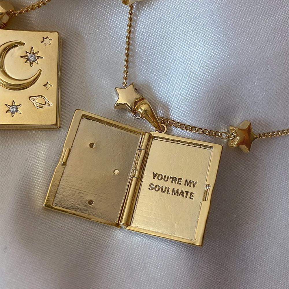 Light Luxury Geometric Star and Moon Pendant Necklace with Rhinestone Inlay on O-Chain for Women