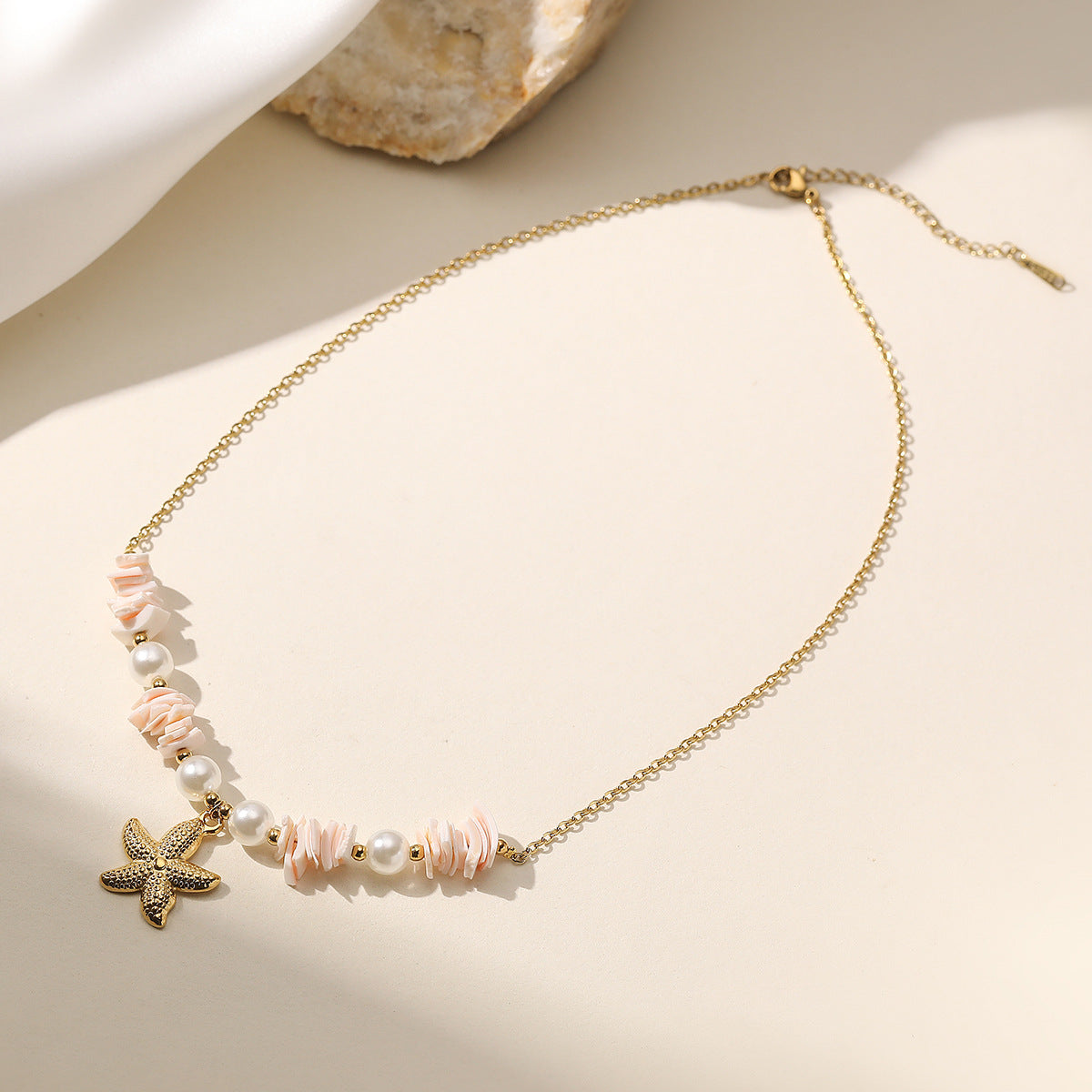Minimalist Geometric Shell Pearl Pendant Necklace Stainless Steel