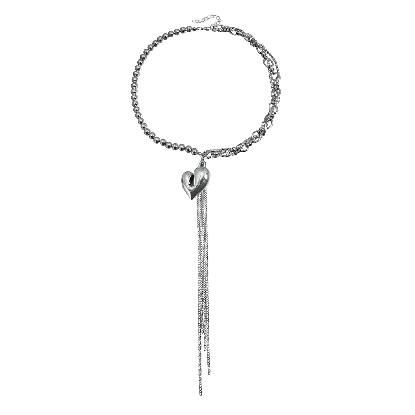 Elegant Geometric Heart Alloy Plated Y-Necklace with Long Tassel for Women Party