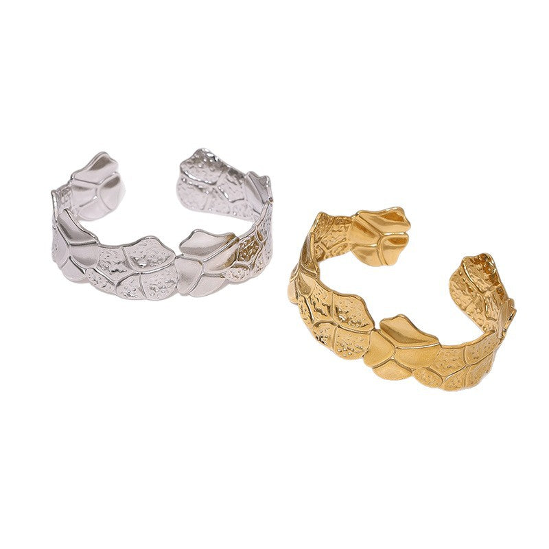 Minimalist Geometric Floral Pattern Plated Stainless Steel Open Cuff Bracelet