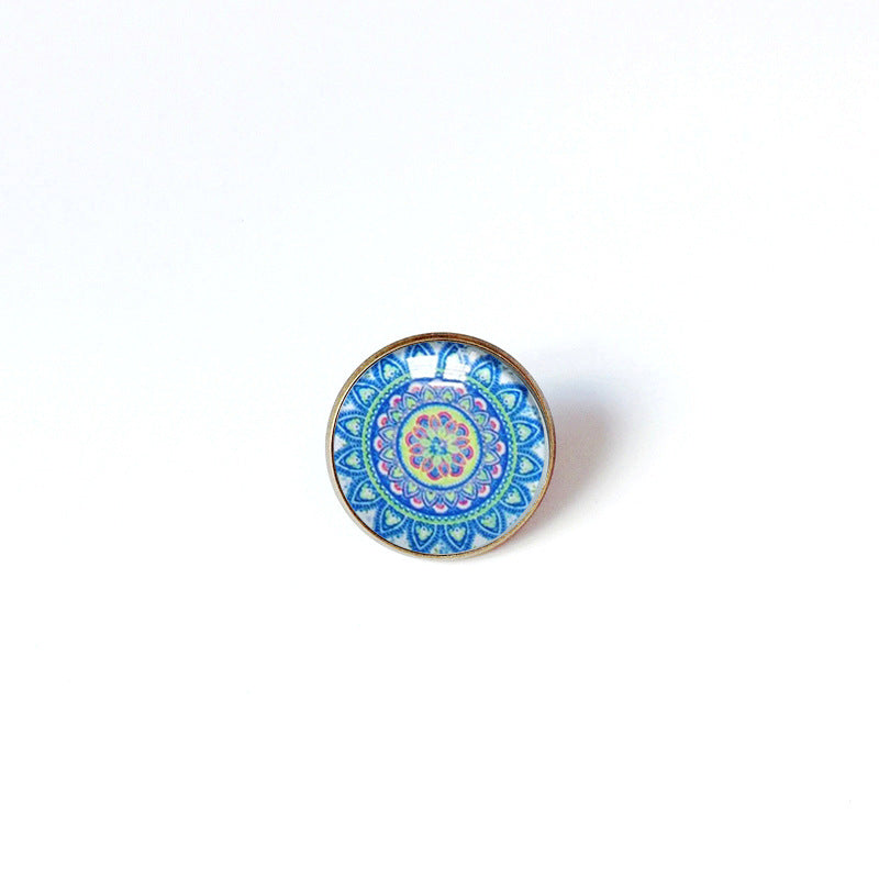 Broche floral vintage bohemio de mandala en latón con acabado chapado para mujeres y hombres